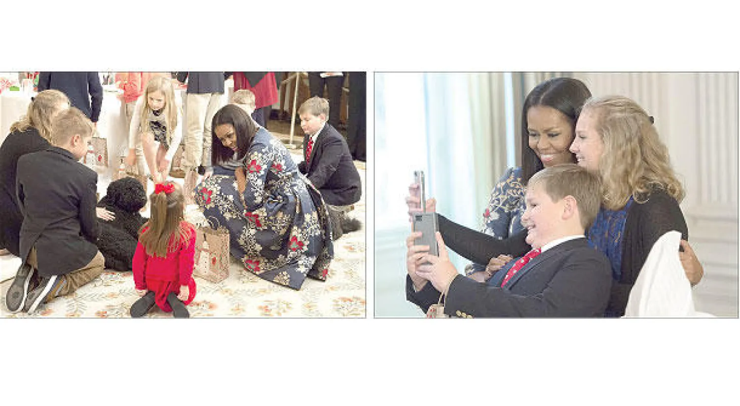 الاحتفال الثامن والأخير لعائلة أوباما  - مع الأطفال وسط زينة الأعياد في البيت الأبيض (أ.ف.ب)