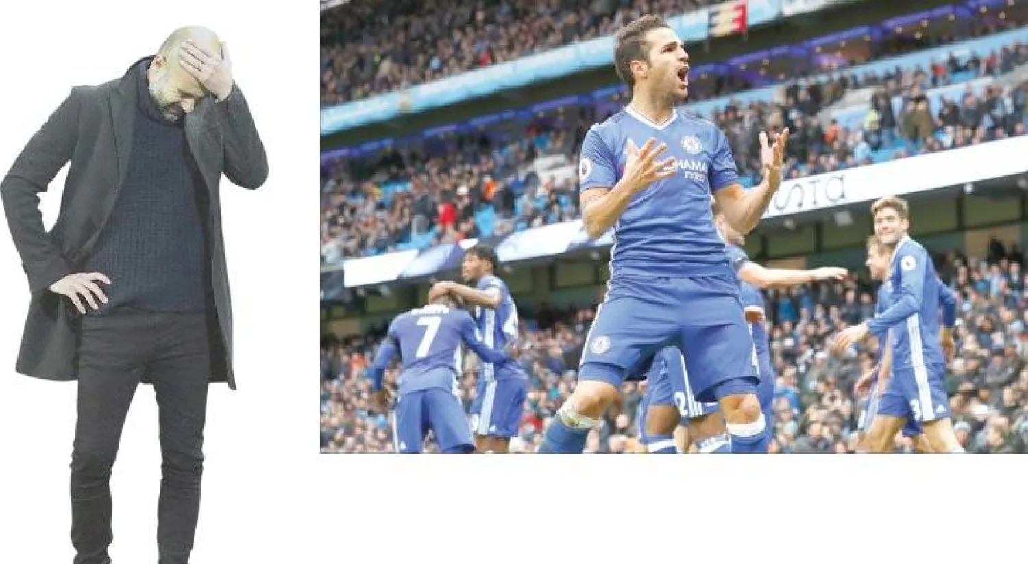 تشيلسي يأمل في مواصلة انتصاراته واستمرار فرحته (رويترز) - مشاعر الإحباط بدأت تعرف طريقها إلى غوارديولا مدرب سيتي (أ.ف.ب)