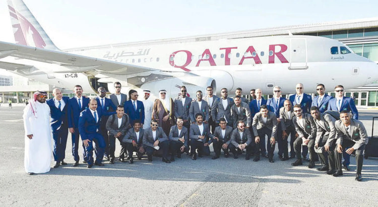 جانب من وصول الأهلي إلى الدوحة أمس (المركز الإعلامي للنادي الأهلي)