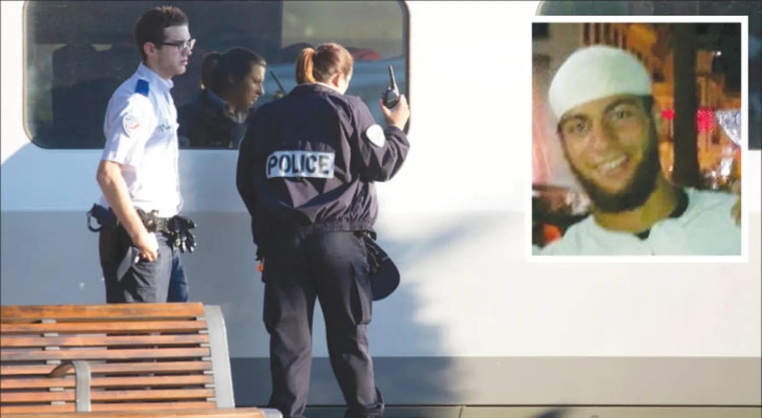 إجراءات أمنية في محطات القطارات بعد حادث الهجوم في أغسطس (آب) عام 2015 على قطار فائق السرعة في شمال فرنسا.. وفي الإطار أيوب الخازن («الشرق الأوسط»)