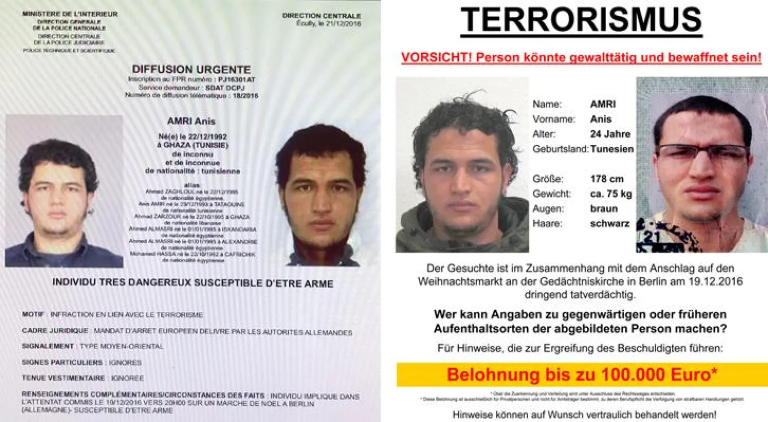 100 ألف يورو مكافأة لاعتقال التونسي المشتبه بتفجير برلين