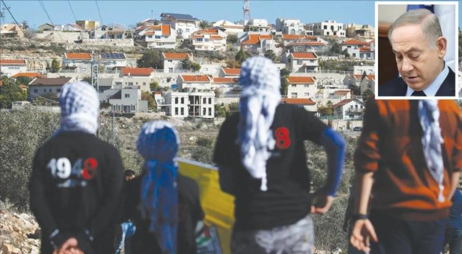 بنيامين نتنياهو (أ.ف.ب) - شبان فلسطينيون قبالة مستوطنة كدوميم خلال اشتباكات مع قوات الأمن الإسرائيلية احتجاجًا على مصادرة أراض فلسطينية (أ.ف.ب)