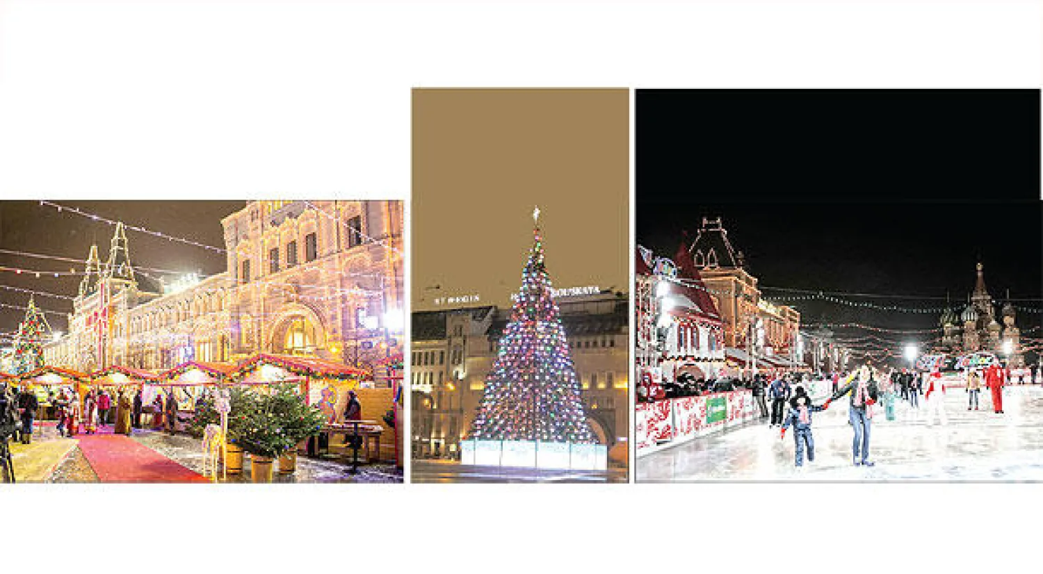 التزلج على الجليد في الساحة الحمراء تقليد حديث ضمن احتفالات عيد رأس السنة في موسكو - شجرة الميلاد في الساحة التي يطل عليها مبنى الـ«كي جي بي» سابقًا - المركز التجاري الحكومي المطل على الساحة الحمراء في عيد رأس السنة ({الشرق الأوسط})