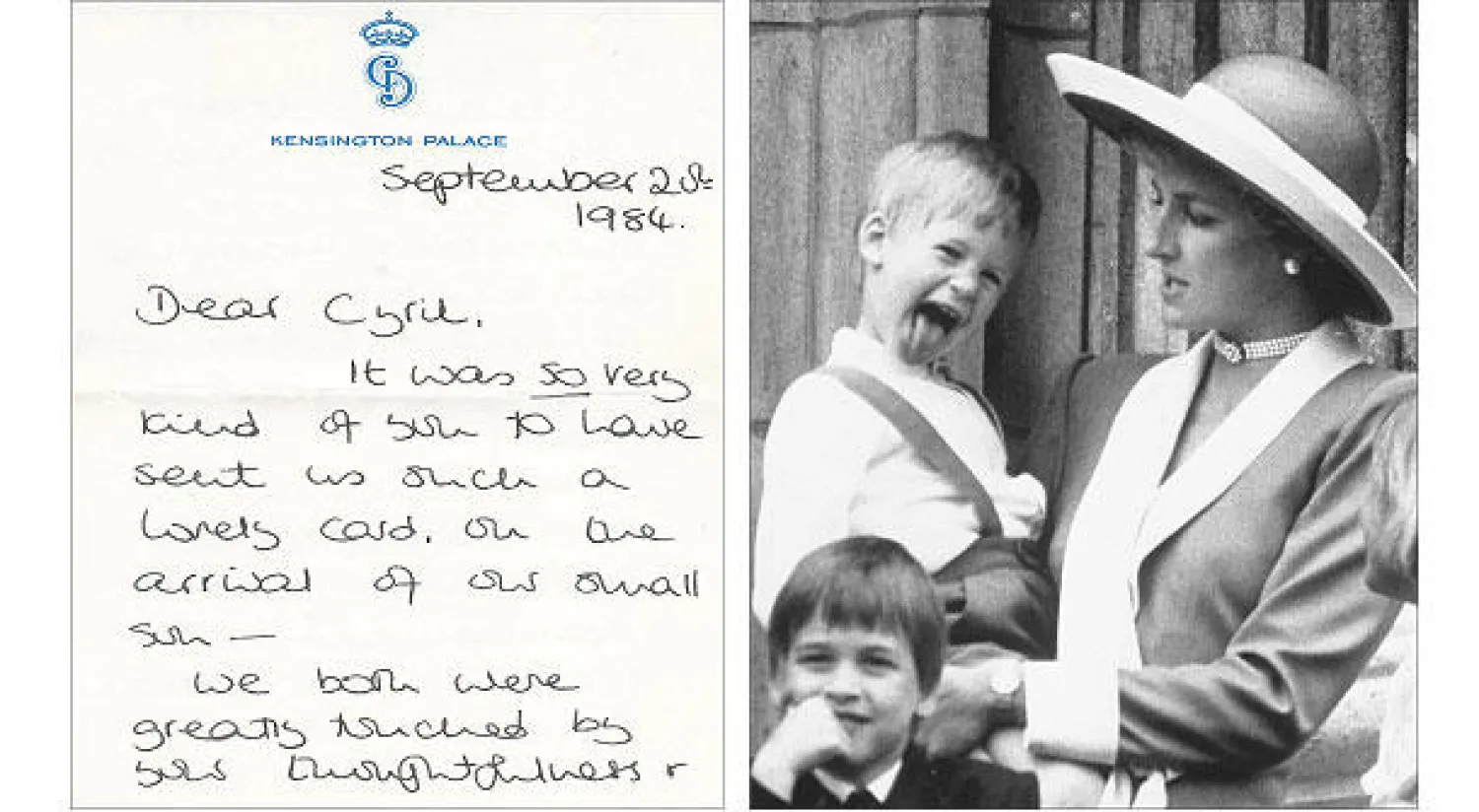 الأميرة ديانا مع الأميرين ويليام وهاري  في صورة التقطت عام 1988 (رويترز) - أحد خطابات الأميرة ديانا التي بيعت في المزاد العلني أمس (أ.ب)