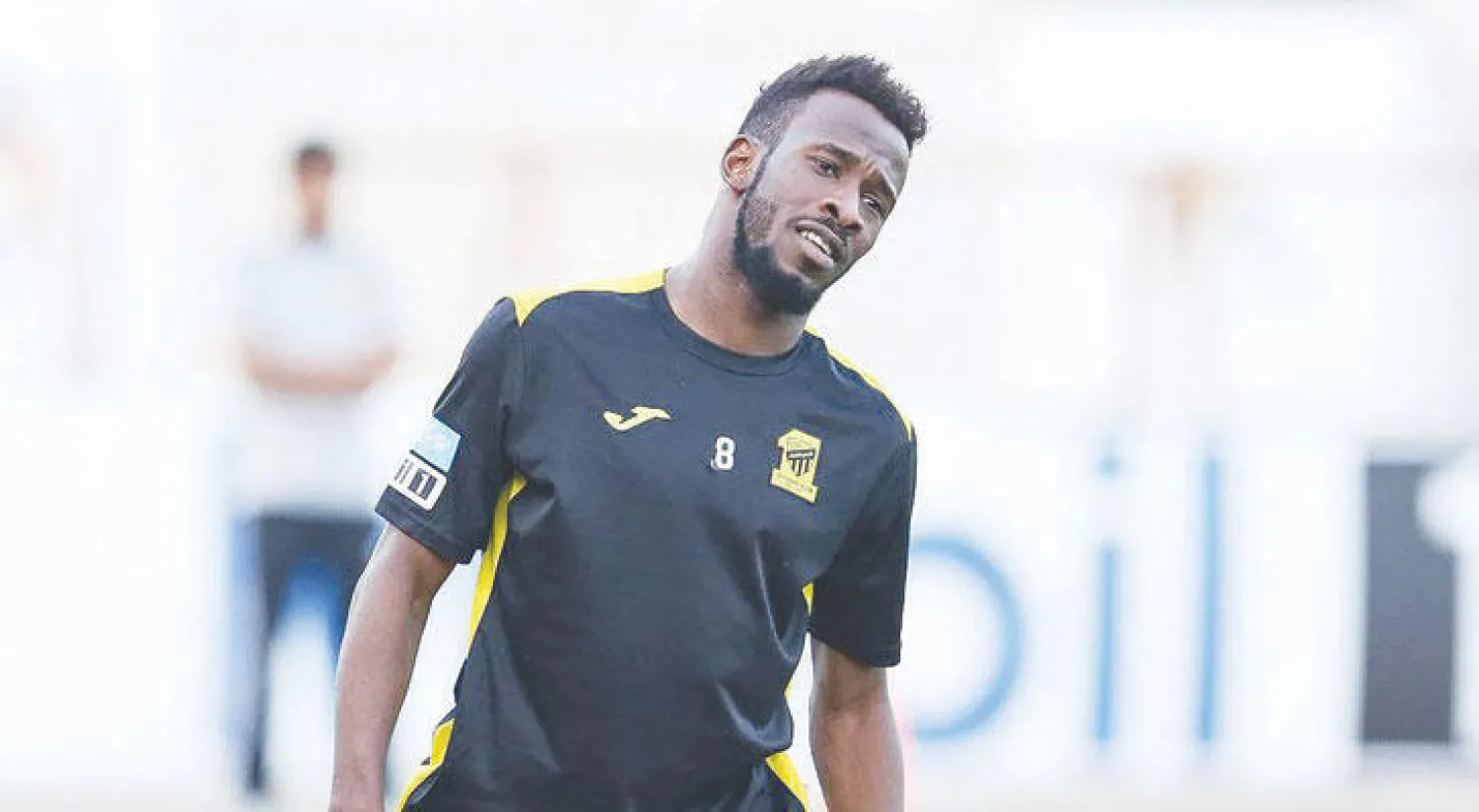 فهد المولد لدى مشاركته في المران أمس (المركز الإعلامي بنادي الاتحاد)