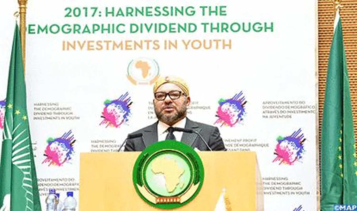 العاهل المغربي محمد السادس خلال خطاب له أمام قمة الاتحاد الأفريقي (م.ا.ب)