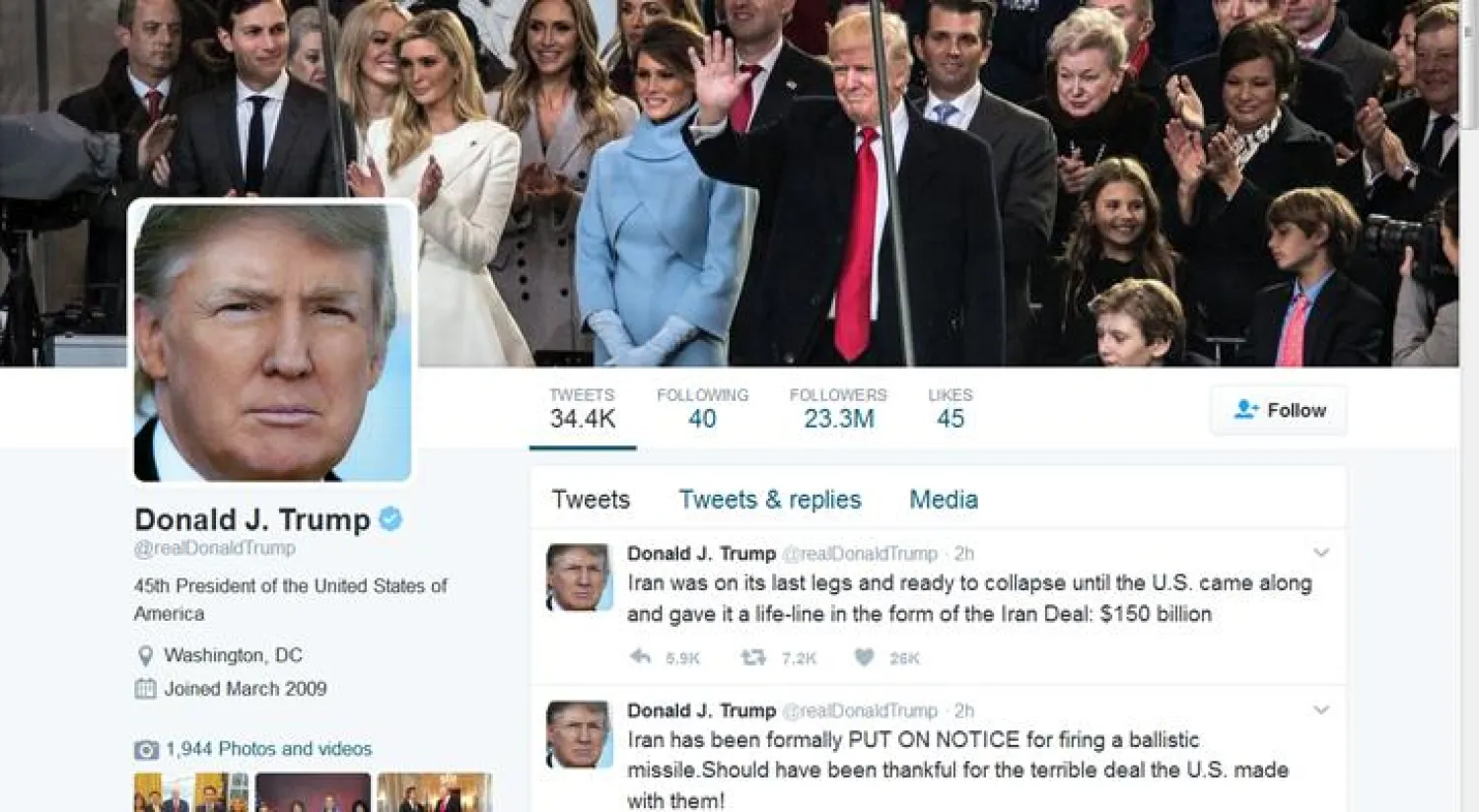 دونالد ترمب في تغريدة على حسابه الشخصي بموقع "تويتر"