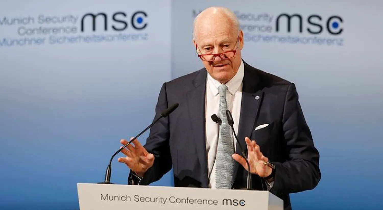 ستافان دي ميستورا  يتحدث في مؤتمر ميونيخ الأمني (رويترز)