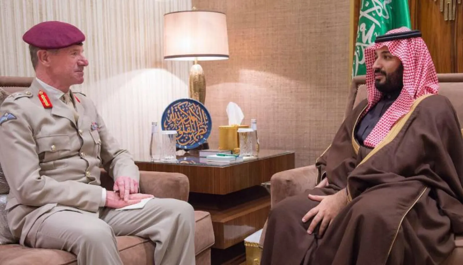 ولي ولي العهد لدى لقائه كبير المستشارين العسكريين لشؤون الشرق الأوسط بوزارة الدفاع البريطانية (واس)