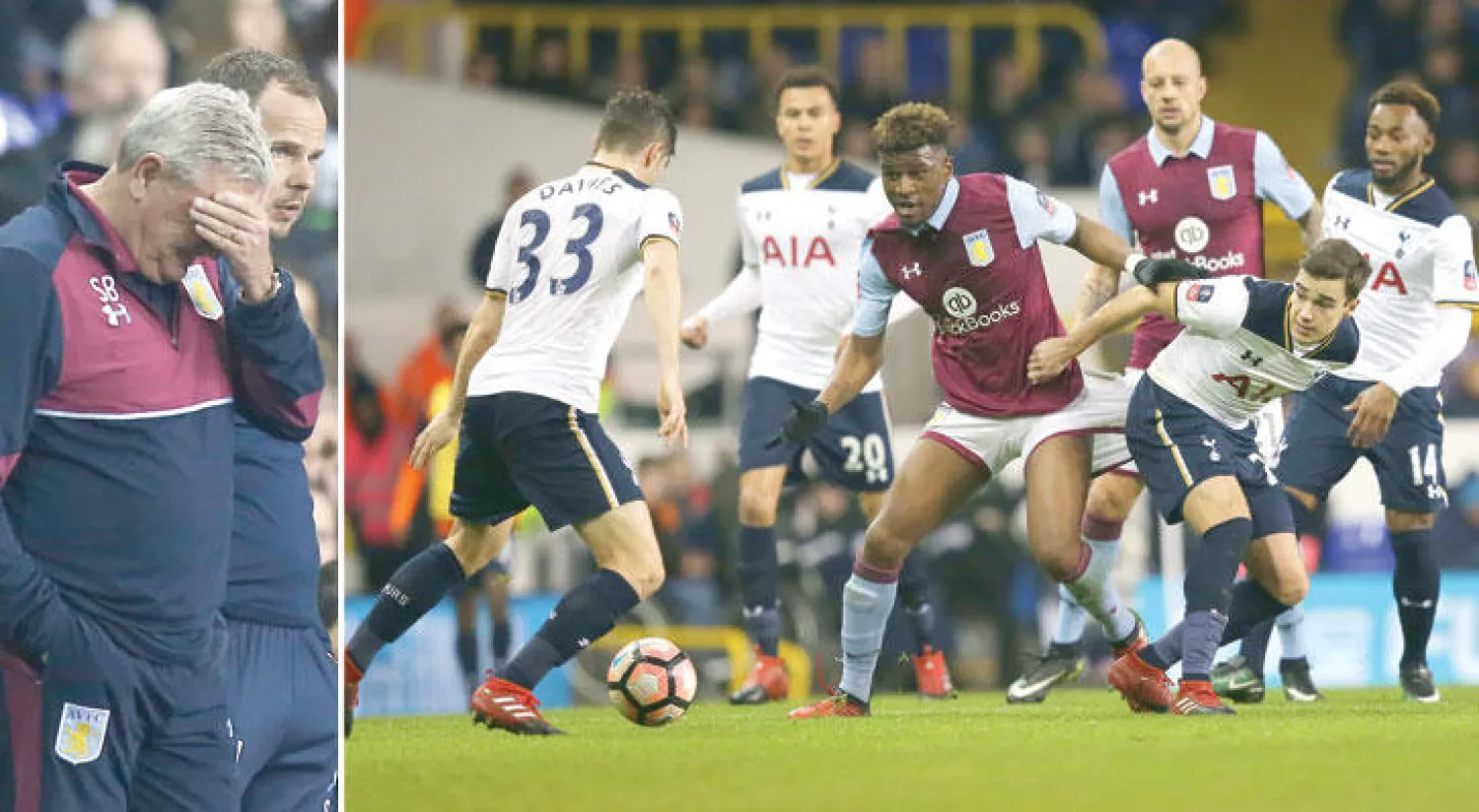 توتنهام أطاح بأستون فيلا من كأس إنجلترا الشهر الماضي (أ.ب)  -  ستيف بروس يبدأ مشوار المعاناة مع أستون فيلا (رويترز)