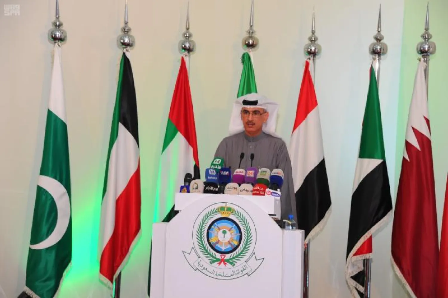 جانب من المؤتمر الصحافي للفريق المشترك لتقييم الحوادث في اليمن (واس)