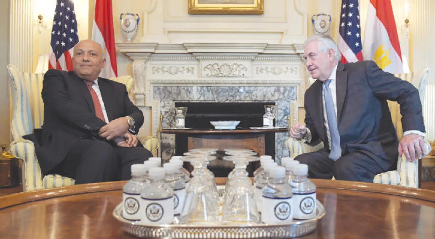 وزير الخارجية الأميركي ونظيره المصري في واشنطن أمس (أ.ب)