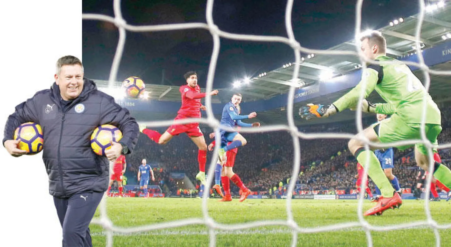 فاردي نجم ليستر (في المنتصف) يسجل هدفه الثاني في مرمى ليفربول (رويترز)  -  شكسبير مدرب ليستر المؤقت يأمل الاستمرار في المنصب (أ.ف.ب)