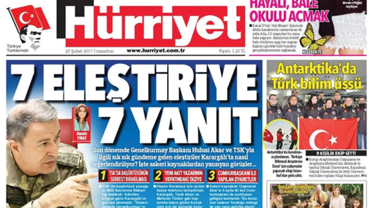 المانشيت الأزمة لصحيفة «حرييت» يقول «سبع إجابات على سبعة انتقادات»