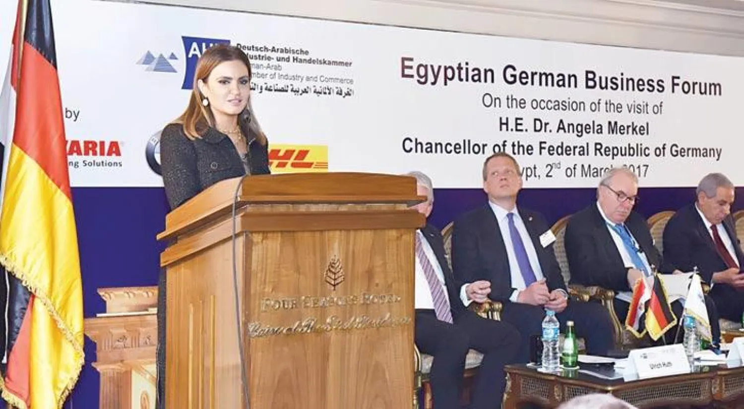 جانب من حديث سحر نصر وزيرة الاستثمار المصرية أثناء زيارة الوفد الألماني للقاهرة