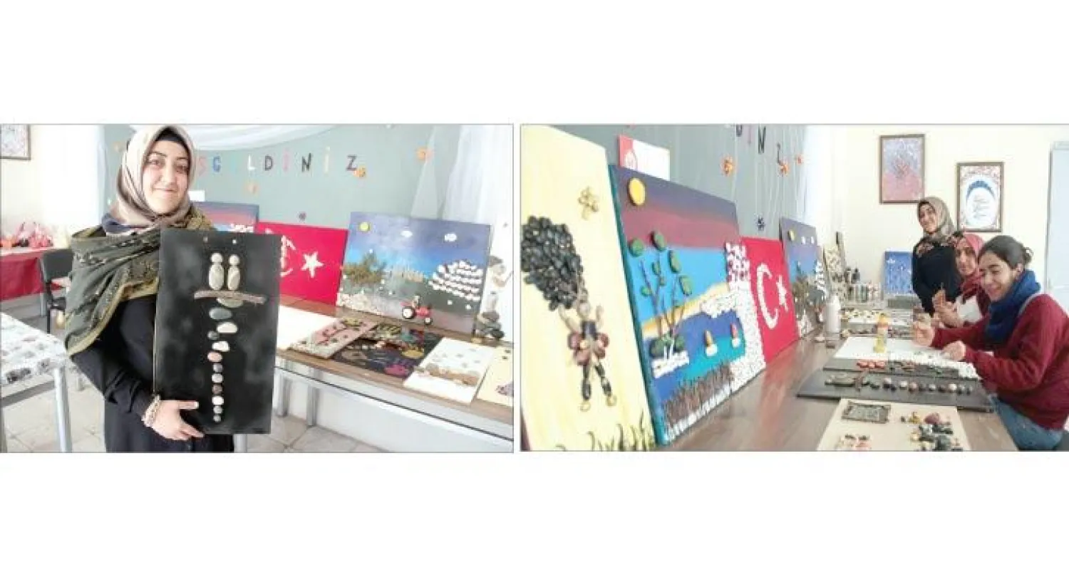 لوحات من الأحجار الملونة - إحدى لوحات الحجارة التي تجمع من نهر الفرات