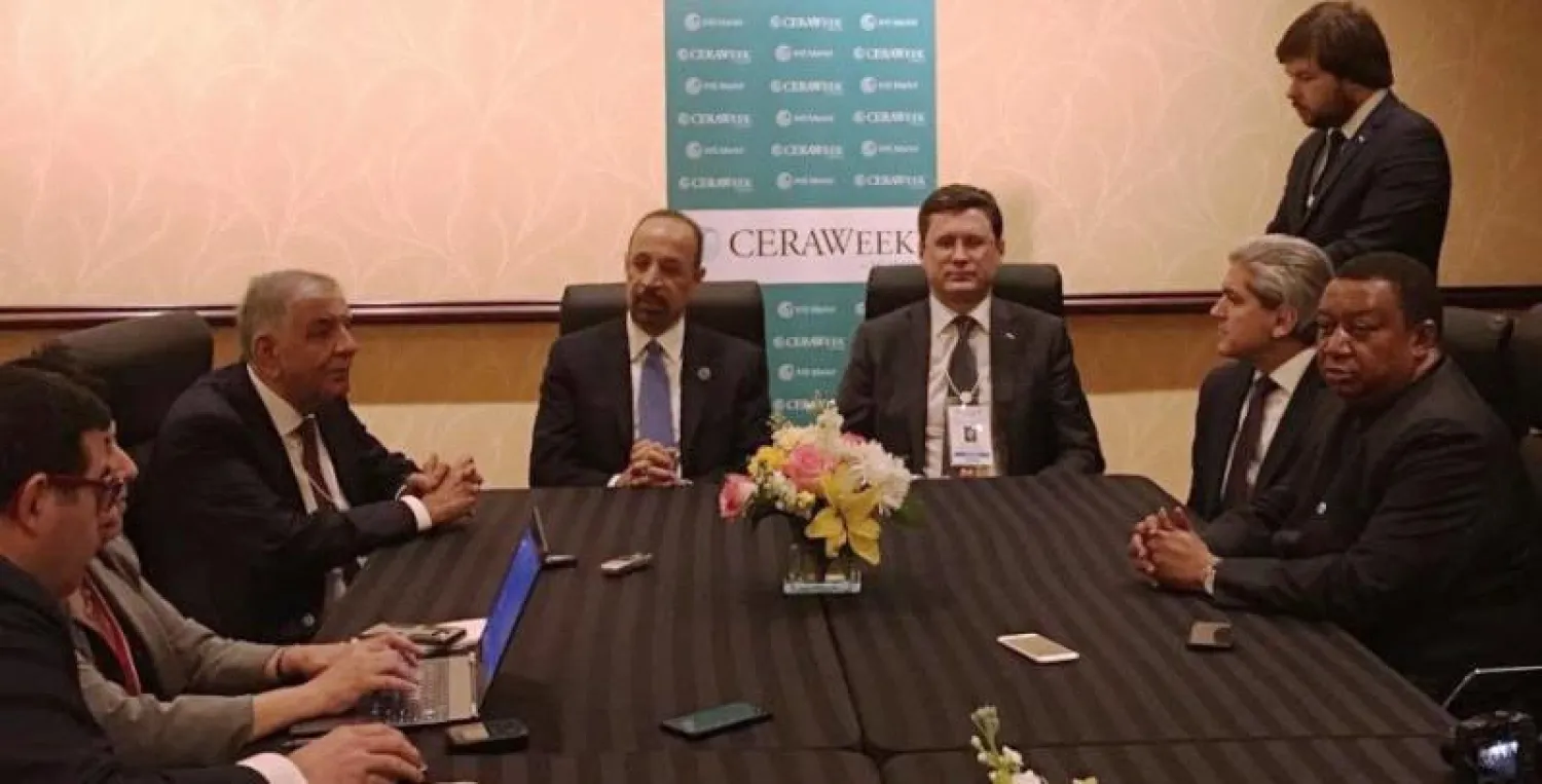 وزير الطاقة السعودي خلال مؤتمر صحفي مشترك على هامش أسبوع سيرا للطاقة السنوي في هيوستن الأميركية (واس)