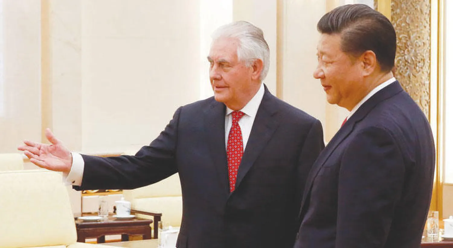 الرئيس الصيني خلال لقائه بوزير الخارجية الأميركي في بكين أمس (أ.ب)