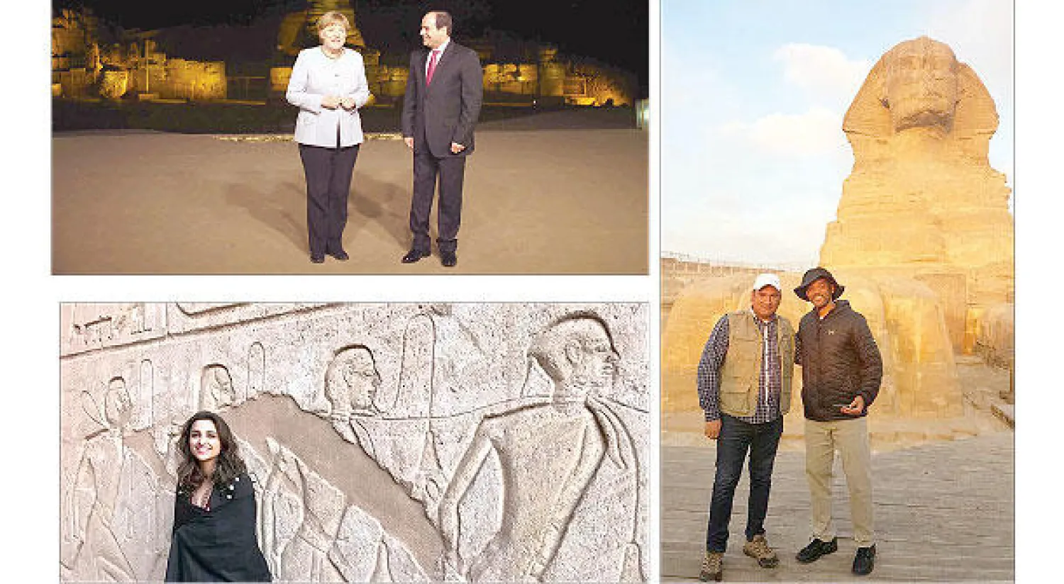 الممثل ويل سميث من الشخصيات المؤثرة التي زارت مصر مؤخراً - أنجيلا ميركل في مصر في منطقة الأهرامات مع الرئيس عبد الفتاح السيسي - الممثلة الهندية بارنيتي تشوبرا تشجع المناطق السياحية في مصر