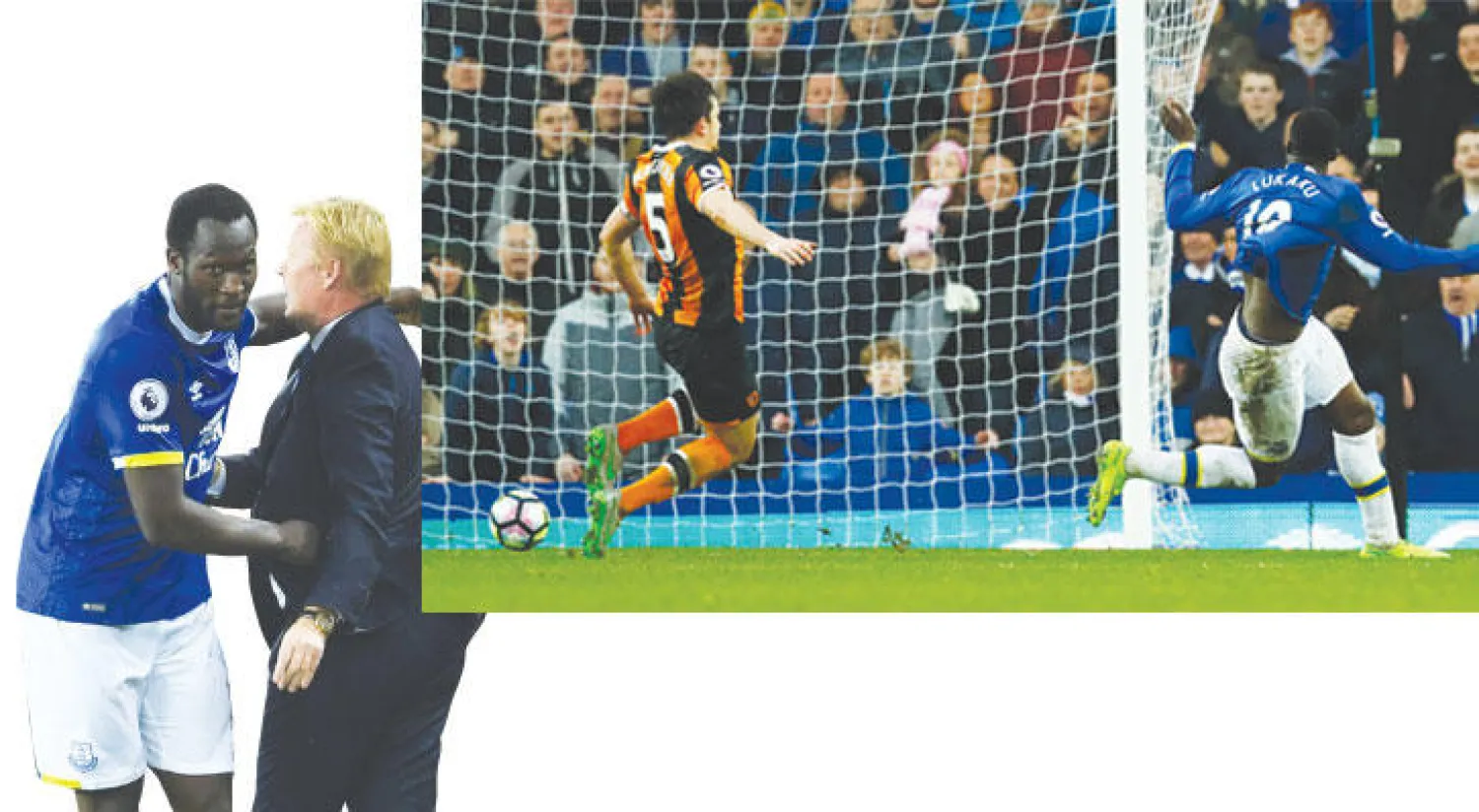 لوكاكو يسجل في مرمى هال سيتي ليمنح إيفرتون انتصارا جديدا (رويترز)  -  كومان ولوكاكو وعلاقة متوترة