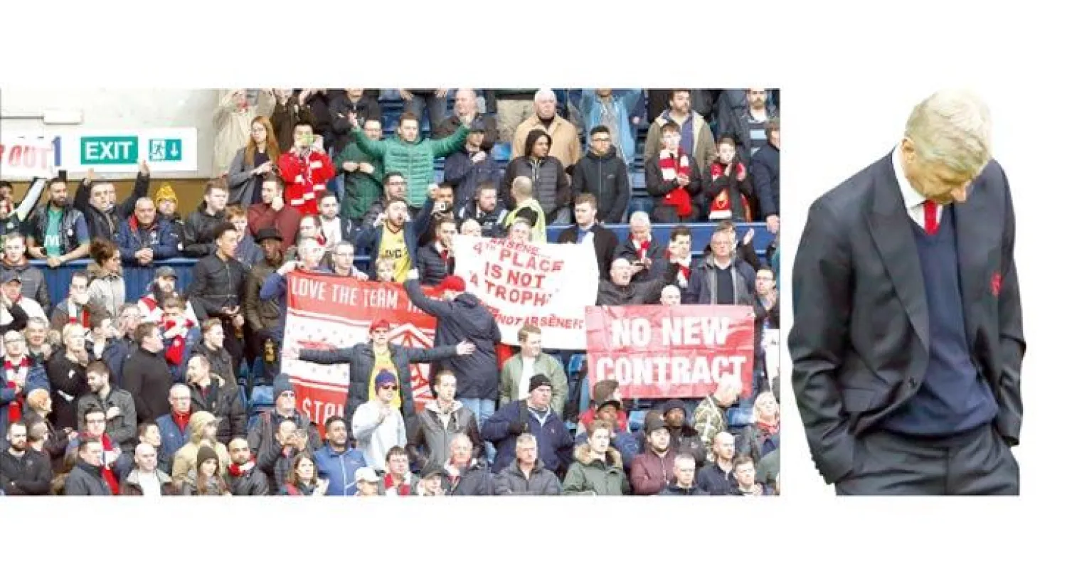 رحيل فينغر قد يخلق فراغاً في آرسنال (إ.ب.أ) - جماهير آرسنال تطالب فينغر بالرحيل (رويترز)