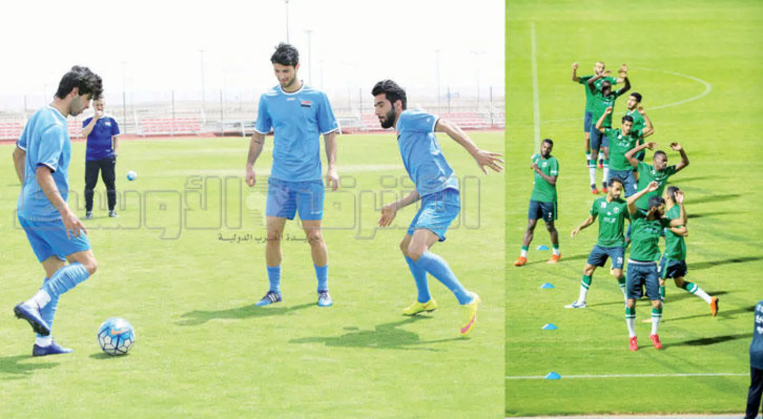 جانب من تدريبات المنتخب السعودي أمس (المركز الإعلامي للمنتخب السعودي)  -  المنتخب العراقي أجرى تدريبه الأخير على ملعب الجوهرة (تصوير: سلمان المرزوقي)