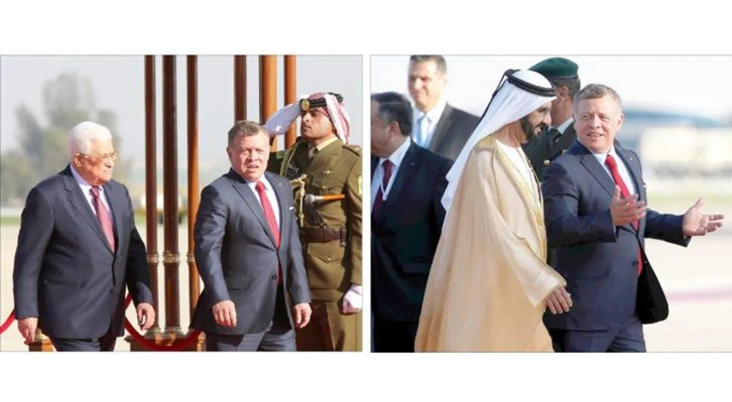 الملك عبد الله الثاني أثناء استقباله الشيخ محمد بن راشد نائب رئيس دولة الإمارات ... ولدى استقباله الرئيس الفلسطيني محمود عباس