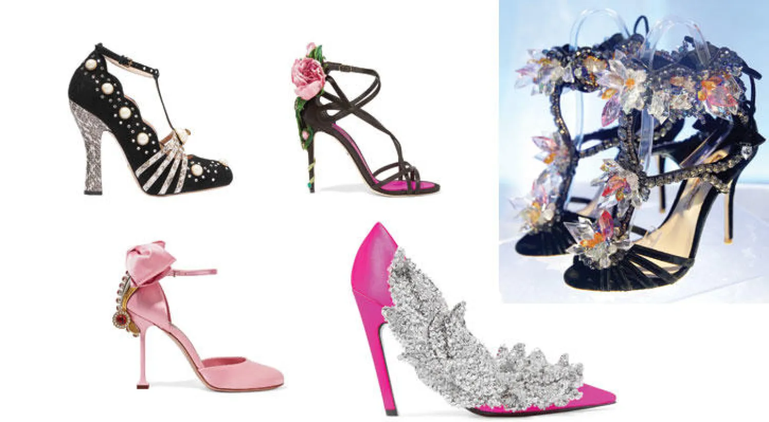 من ابتكارات المصممة صوفيا ويبستر لخريف وشتاء 2017  -  من اقتراحات ديمنا لـ«بالنسياغا»  -  صندل مطرز بالورود من «دولتشي أند غابانا»  -  من  «ميو ميو»  -  من «غوتشي»