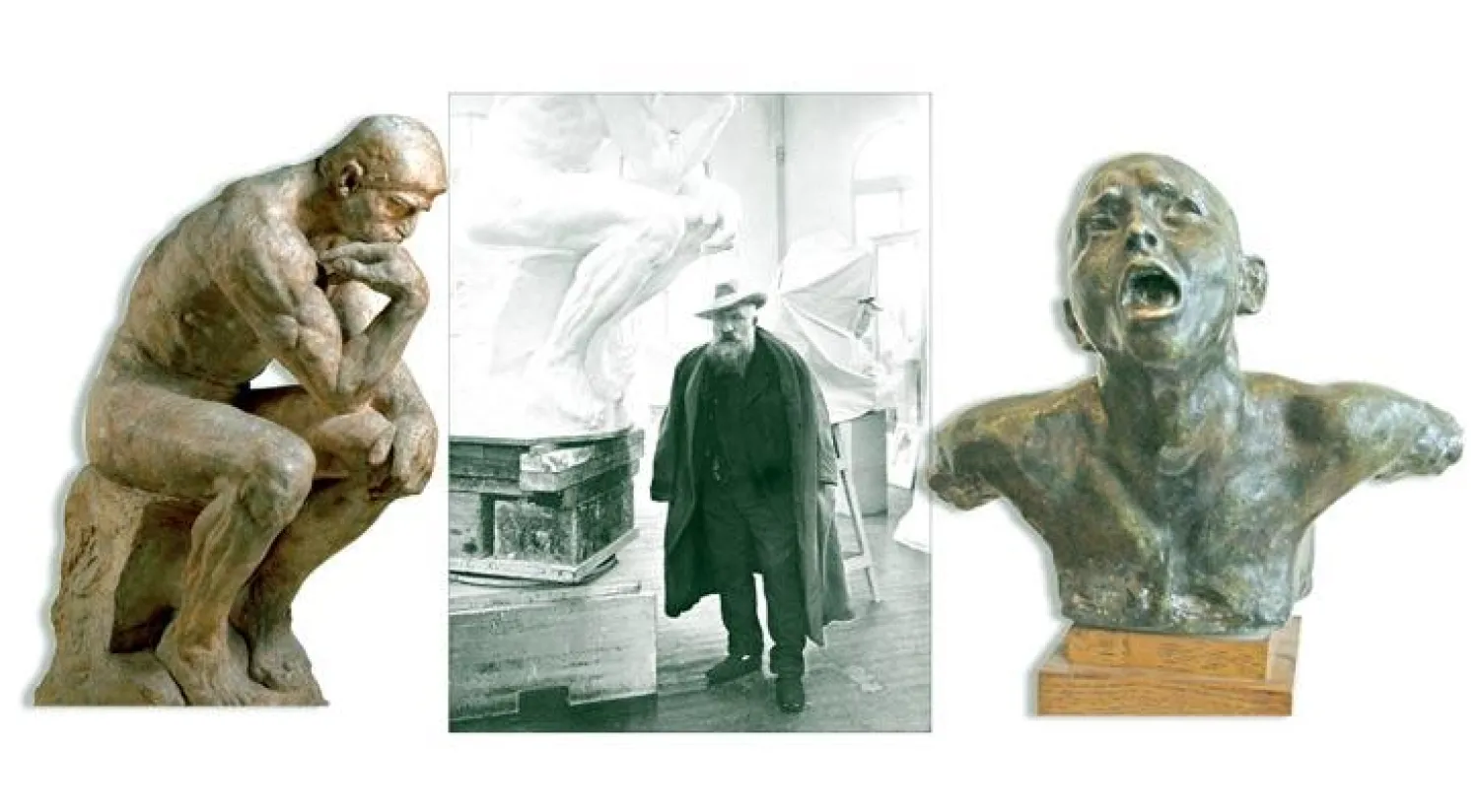 صرخة رودان الشهيرة - رودان في مشغله أمام تمثاله الشهير «المفكر» - النسخة الأصلية من الرجل المفكر