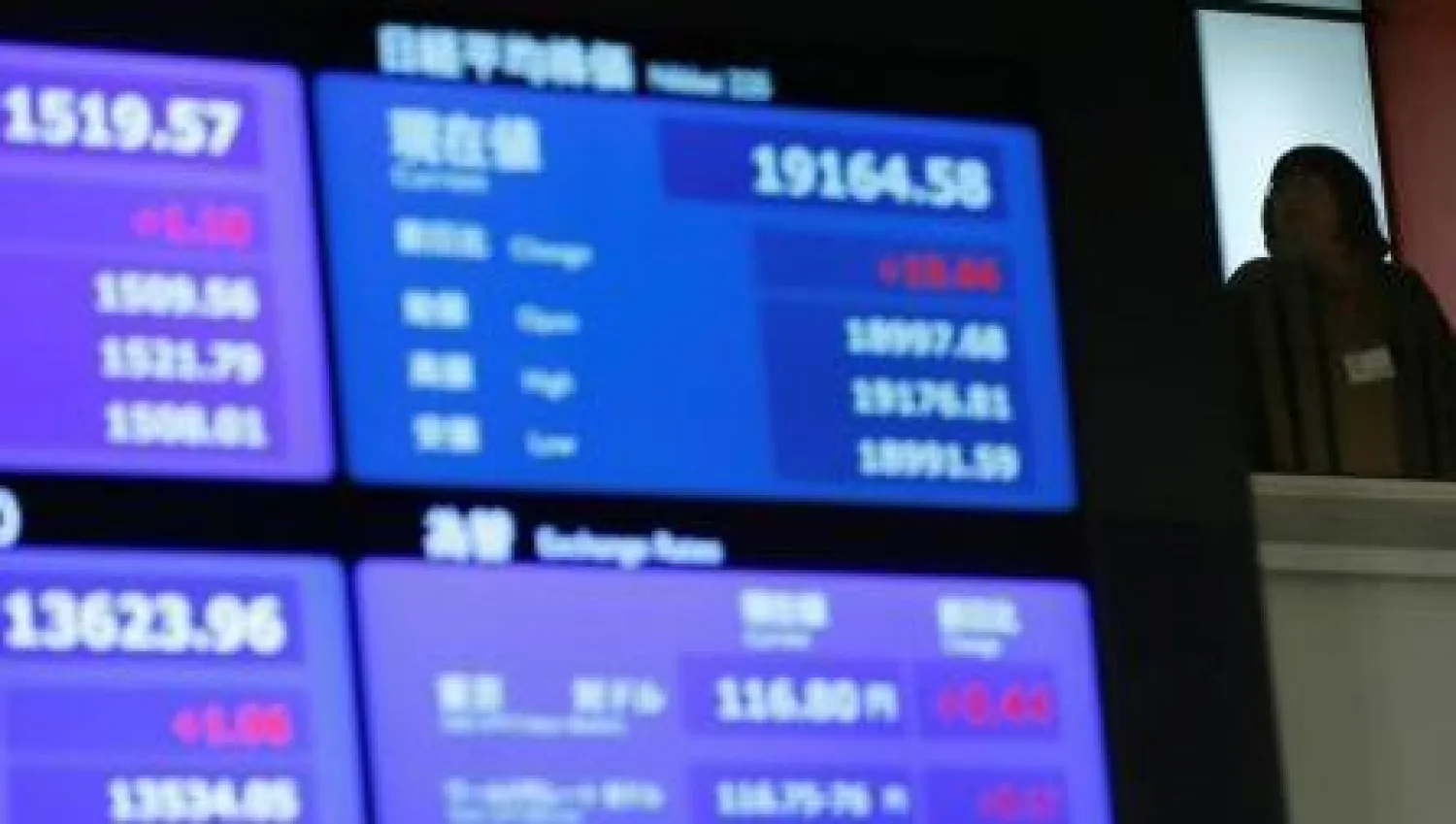 لوحة تعرض مؤشر نيكي في بورصة طوكيو (رويترز)