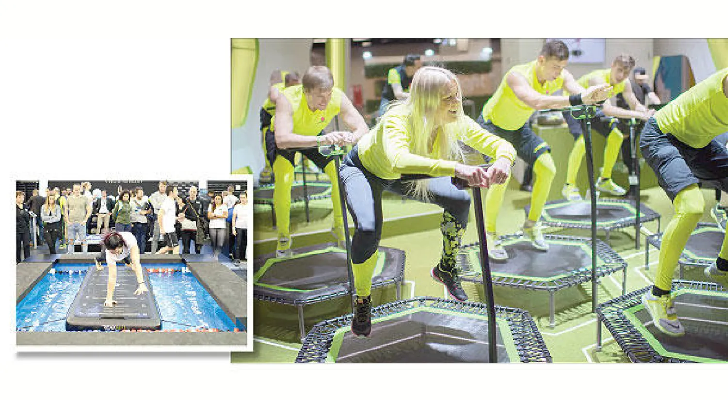 تحقق الأجهزة التقليدية مثل الترامبولين نهضة جديدة في المعرض بفضل الإضافات الإلكترونية - مرتبات إلكترونية عائمة للتمارين الرياضية