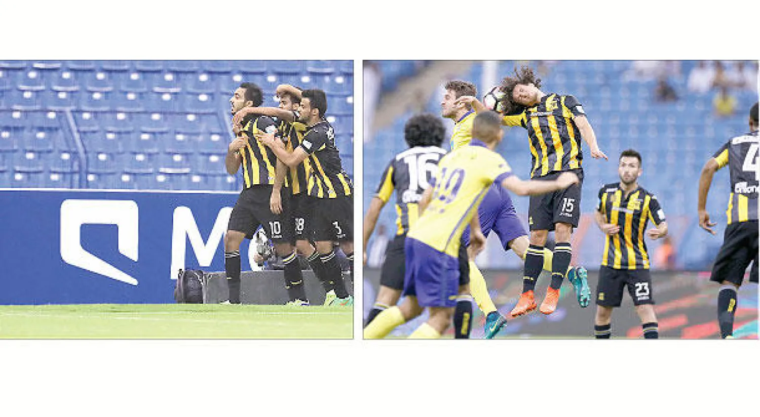 من مباراة النصر والاتحاد أمس في الرياض (تصوير: عبدالعزيز النومان) - كهربا لاعب الاتحاد يحتفل بهدفه في مرمى النصر (تصوير: علي العريفي)