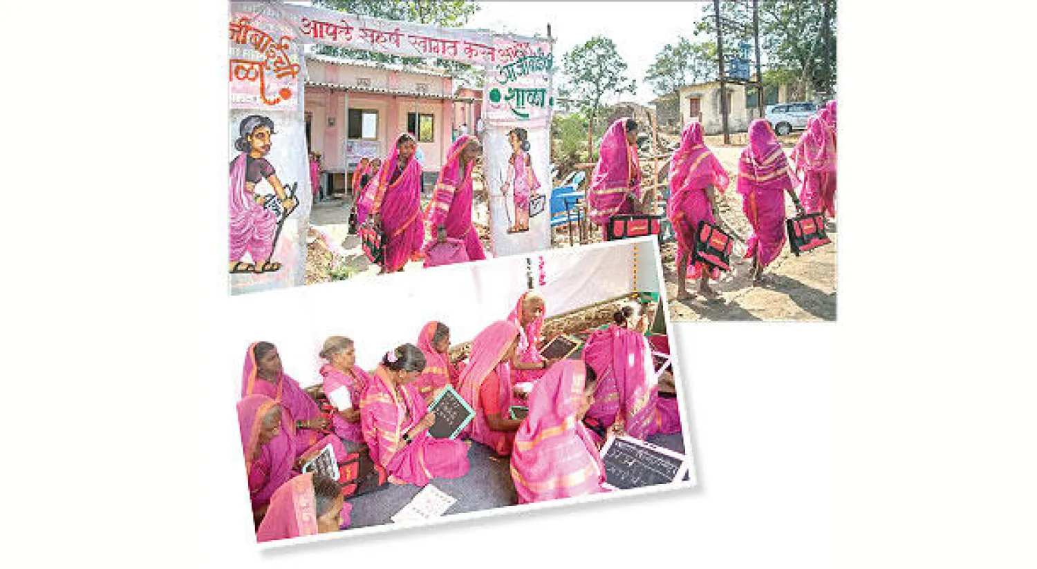 تتمرن الطالبات على كتابة أبجديات اللغة  وتلاوتها بصوت مرتفع ويتعلمن مبادئ الرياضيات