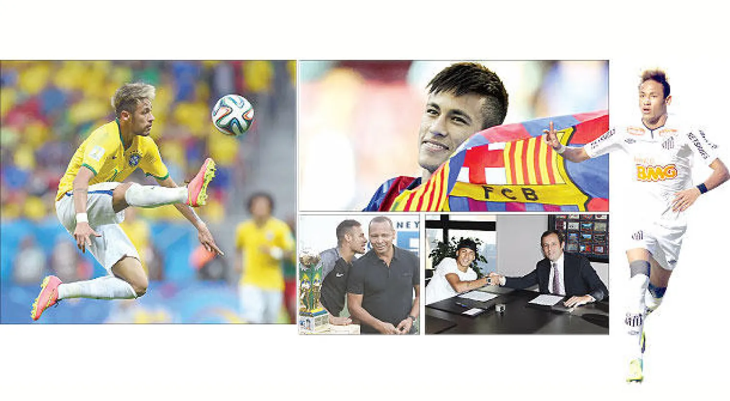 تألق نيمار مع سانتوس جذب أندية أوروبا الكبرى - نيمار يوقع التعاقد مع بارتوميو رئيس برشلونة - نيمار لحظة تقديمه لجمهور برشلونة - نيمار ووالده مهندس عملية التعاقد مع برشلونة (أ.ف.ب) - نيمار مع منتخب البرازيل