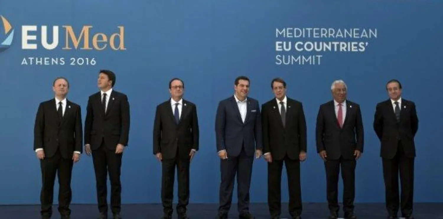 قادة دول جنوب الاتحاد الأوروبي خلال اجتماعهم السابق في أثينا (أ.ف.ب)