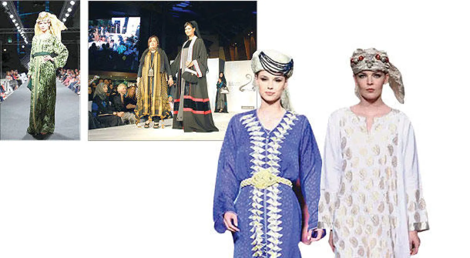 من تصاميمها المستوحاة من التراث - أمينة الجاسم مع عارضة لأحد تصاميمها - من التصاميم المستوحاة من القفطان المغربي