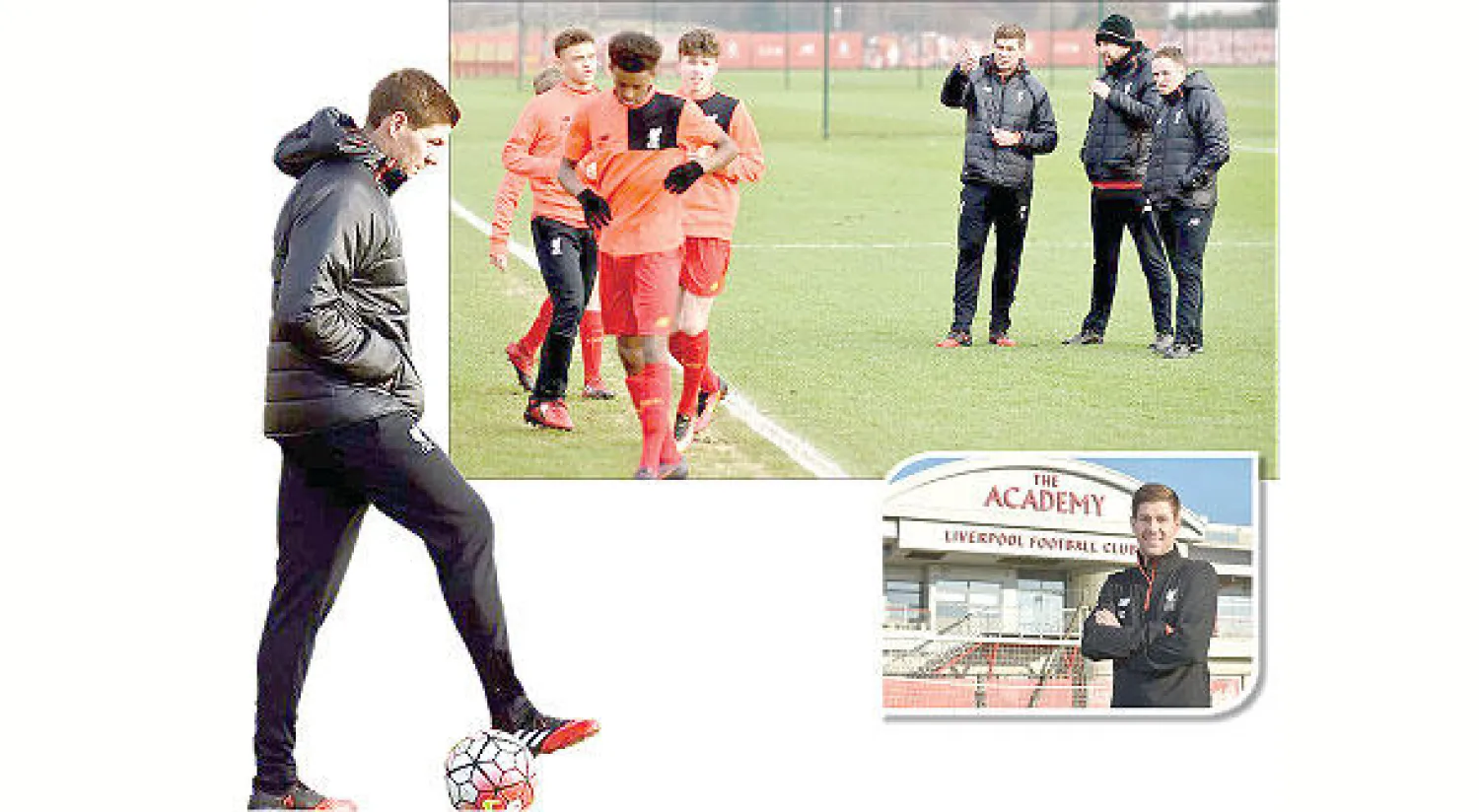 جيرارد أمام أكاديمية ليفربول للناشئين  - جيرارد يتابع ناشئيه  في حصة تدريبية - لدى جيرارد الكثير ليفكر فيه بعد تحوله من لاعب إلى مدرب