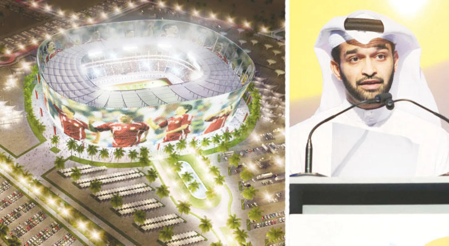 حسن الذوادي (رويترز)  -  نموذج لأحد ملاعب قطر المزمع تشييدها قبل مونديال 2022 («الشرق الأوسط»)