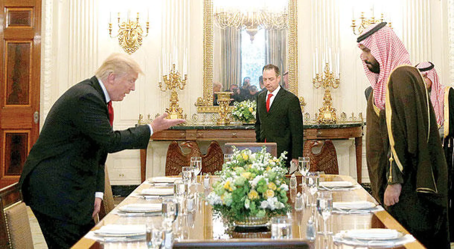 الأمير محمد بن سلمان لدى لقائه الرئيس الأميركي في البيت الأبيض منتصف مارس الماضي (رويترز)