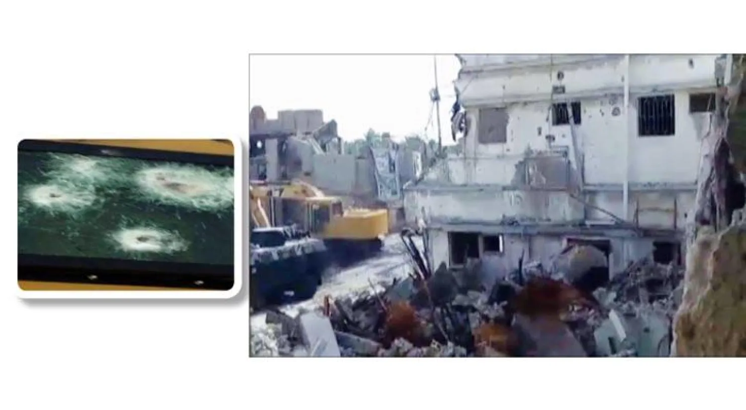 حي المسورة شرق السعودية ويبدو بعض الآليات التي تعمل على تنفيذ المشروع التطويري - آثار طلقات النار على الآليات المستخدمة في المشروع