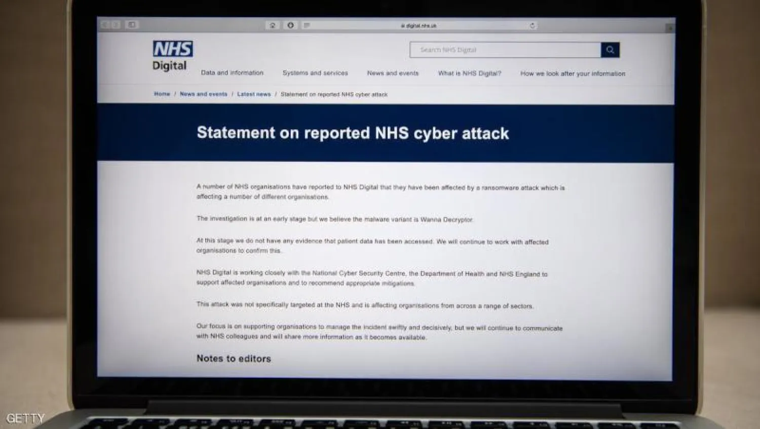جهاز خدمة الصحة العامة في بريطانيا تأثر بقوة بالهجمات الإلكترونية (رويترز)