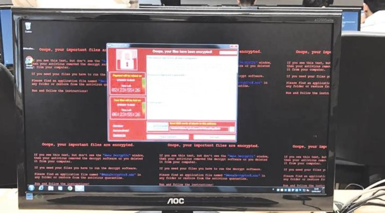 صورة من كومبيوتر مصاب ببرمجة «واناكراي» الخبيثة