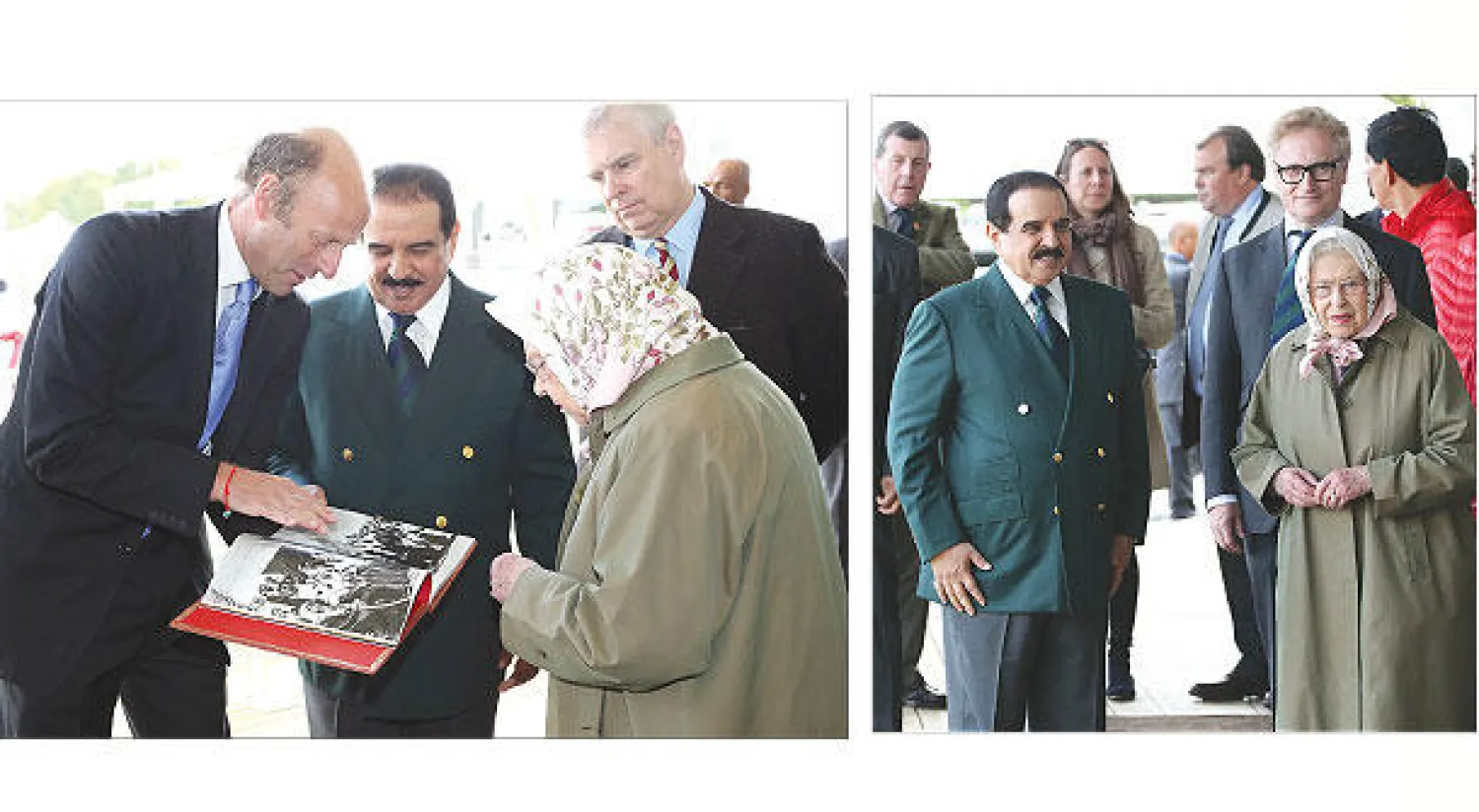 الملك حمد بن عيسى آل خليفة والملكة إليزابيث يحضران مهرجان ويندسور الملكي للقدرة والفروسية في الحديقة الملكية لقلعة ويندسور - العاهل البحريني وملكة بريطانيا يتصفحان الكتاب