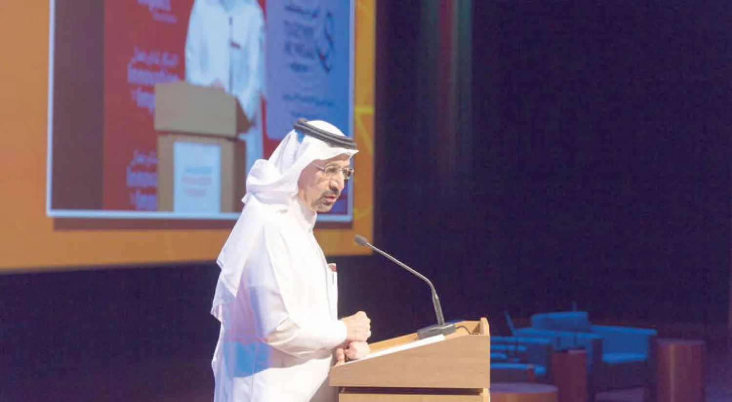 وزير الطاقة السعودي خالد الفالح خلال اللقاء في ثول أمس («الشرق الأوسط»)