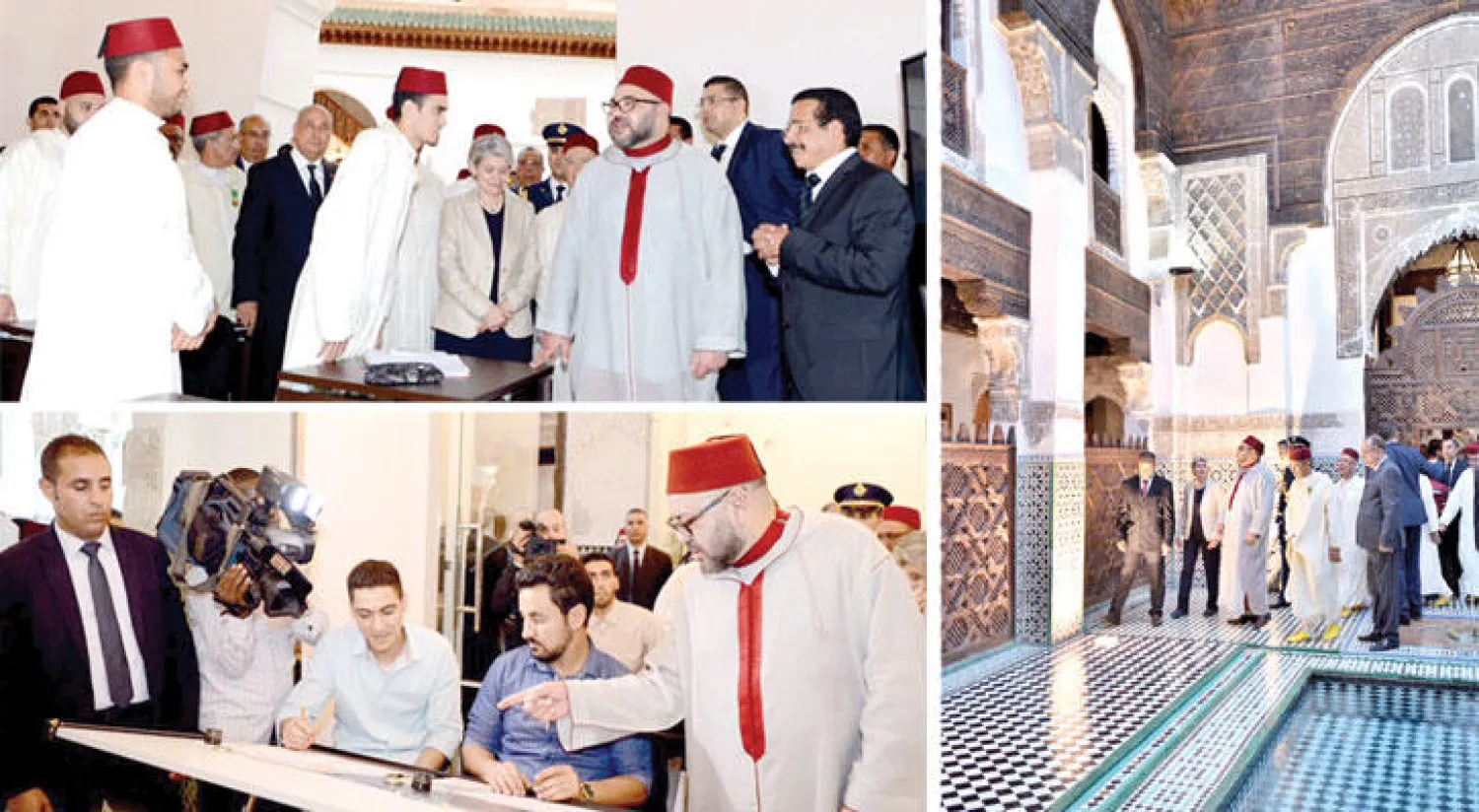 العاهل المغربي الملك محمد السادس بخزانة القرويين بفاس  -  ملك المغرب خلال حفل افتتاح المدارس الجديدة