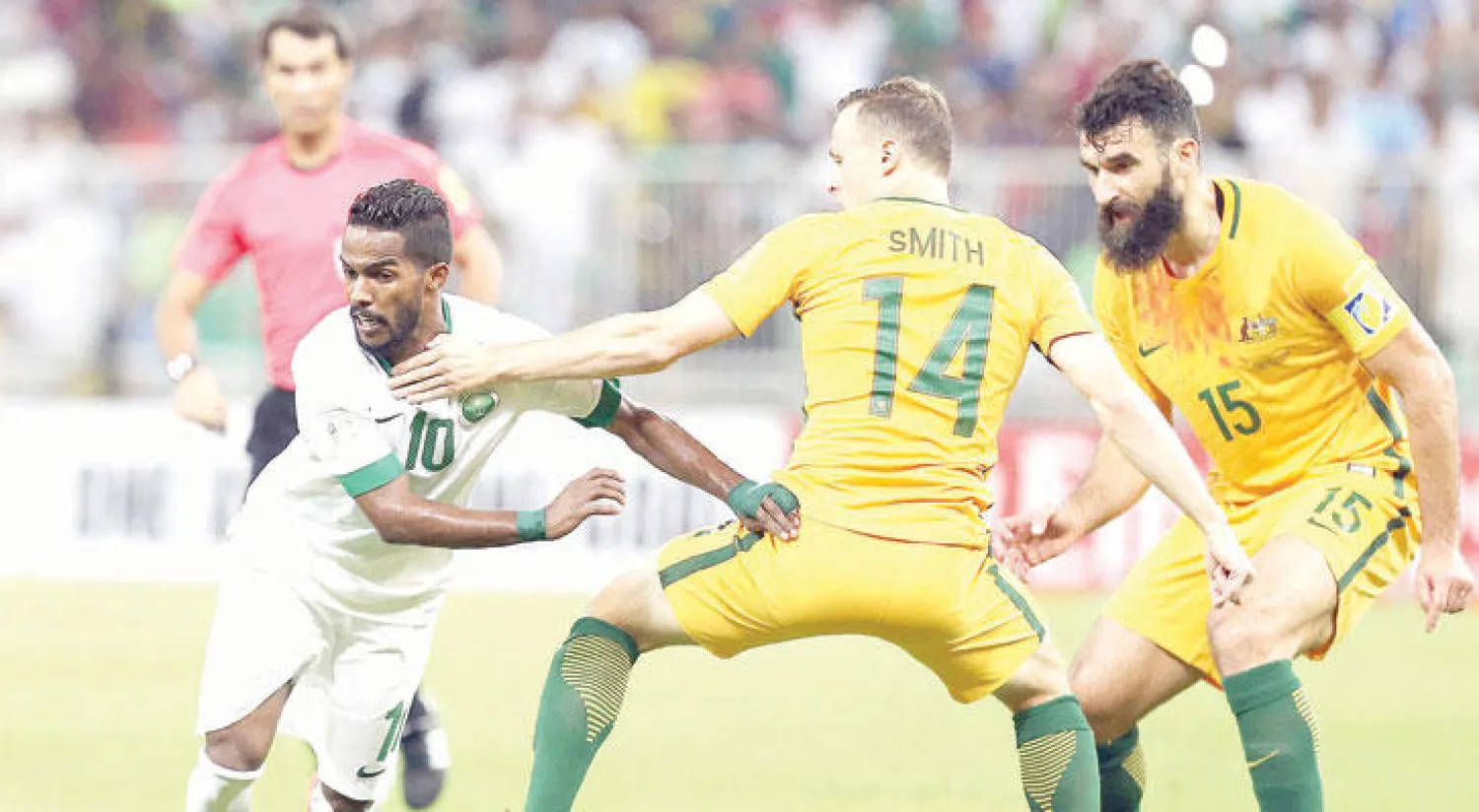 من مباراة المنتخب السعودي وأستراليا في جدة (أ.ف.ب)