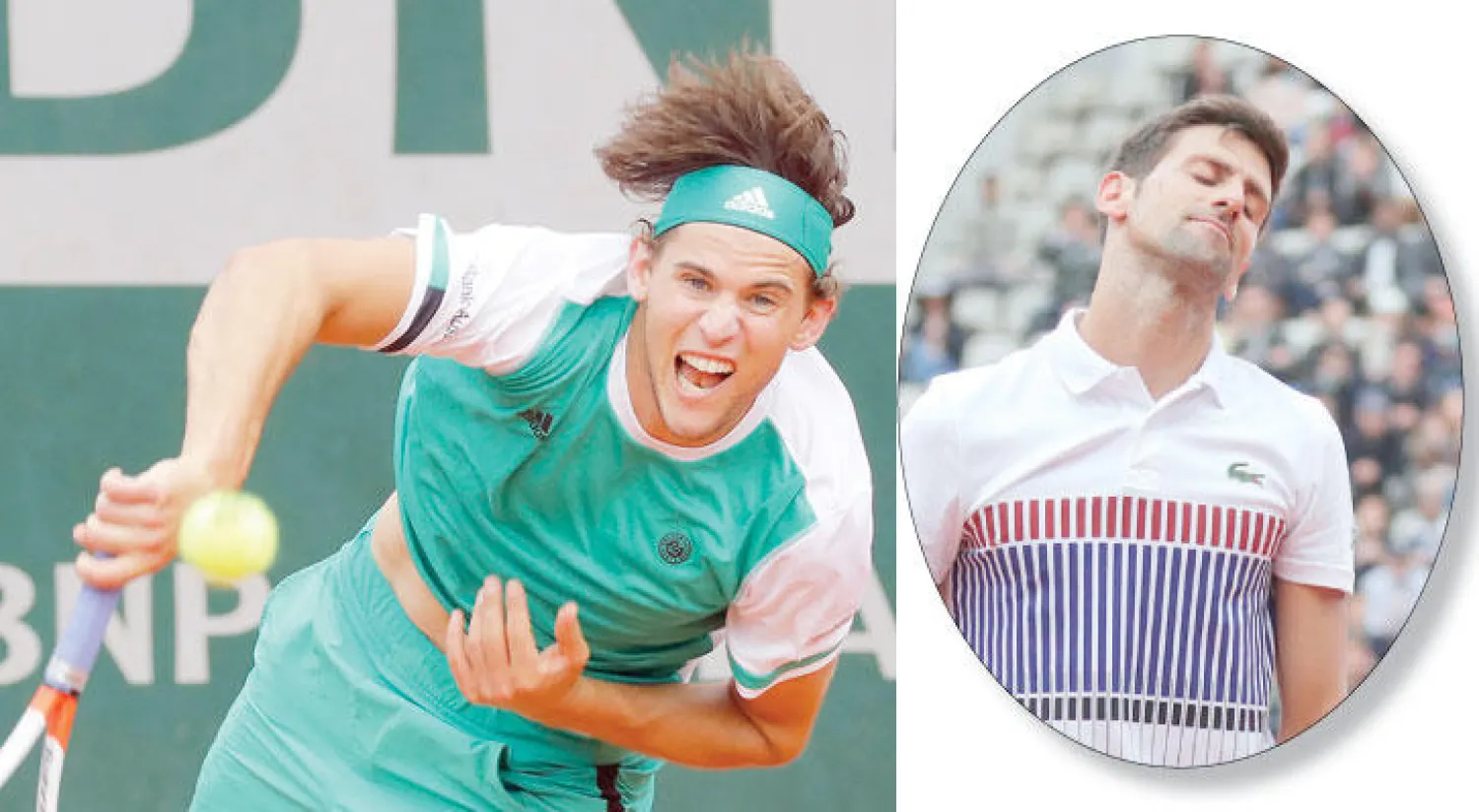 ديوكوفيتش وحسرة الخسارة (ا ف ب)  -  تيم يرد كرة قوية لديوكوفيتش (ا ب ا)