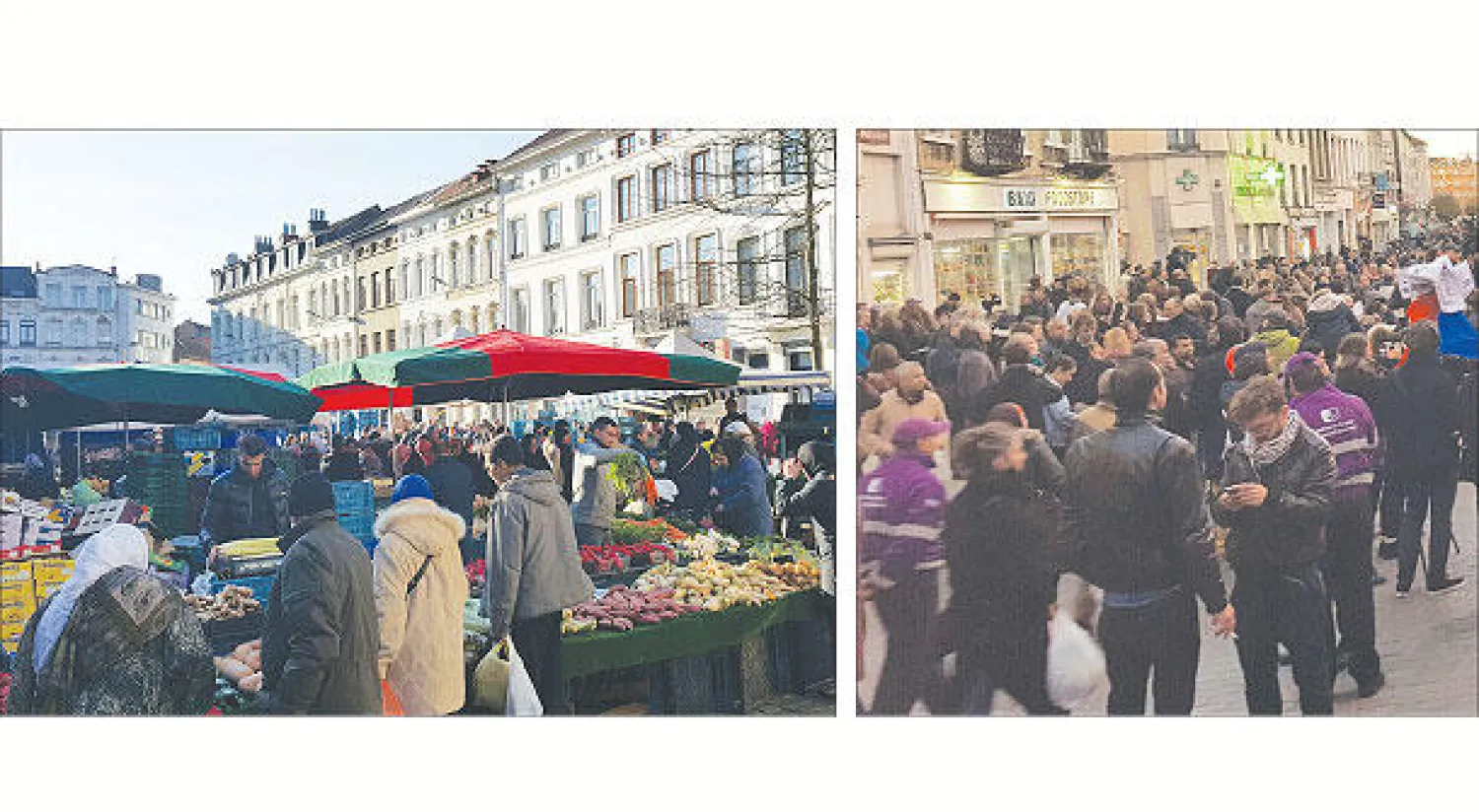 {حراس السلام} يشاركون في حفظ الاستقرار بمولنبيك أثناء الأنشطة المختلفة - سوق بلدية مولنبيك في بروكسل حيث ت عيش غالبية من المسلمين