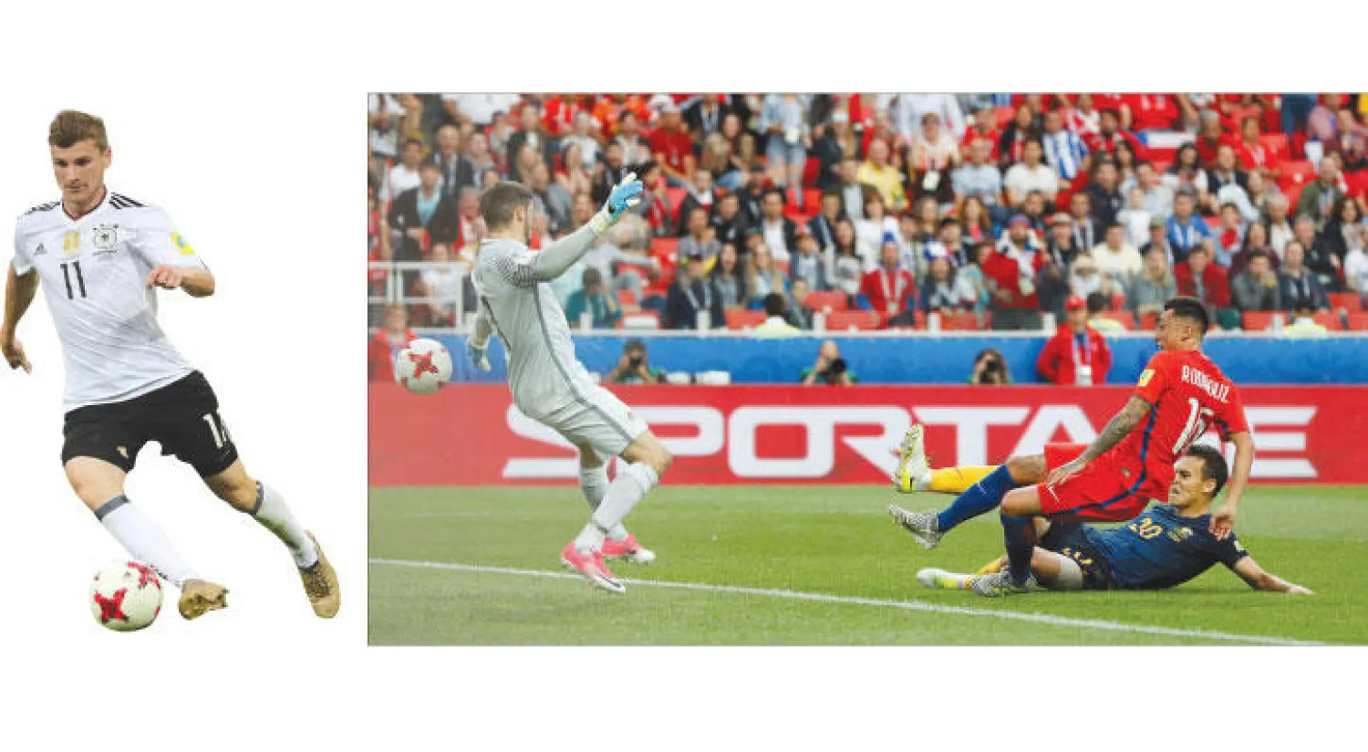 مارتن رودريغيز يحرز هدف تشيلي في شباك أستراليا (رويترز) - تيمو فيرنر أبرز لاعبي ألمانيا الشبان (إ.ب.أ)