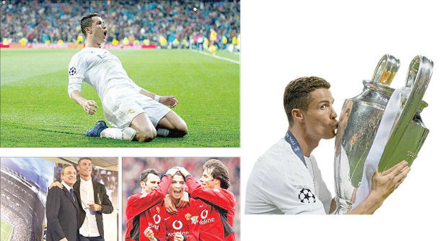 لعب رونالدو دورا رئيسيا في فوز الريال بدوري الأبطال هذا العام  - هل يرحل رونالدو بالفعل عن ريال مدريد؟ - تنبؤات بعودة رونالدو إلى مانشستر يونايتد - الغموض يحيط بتصريحات بيريز عن رحيل رونالدو («الشرق الأوسط»)